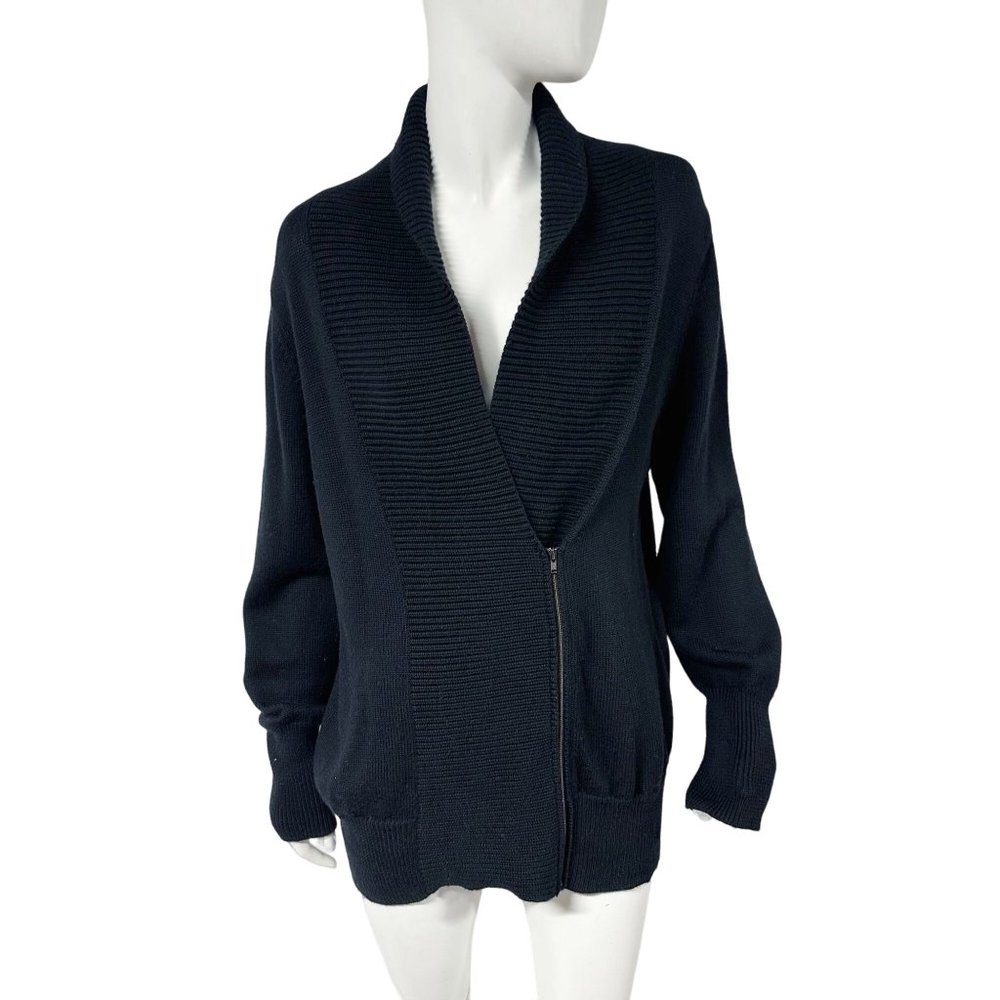 Eileen Fisher Side Zip Front Shawl Collar Merino Wool Cardigan Sweater